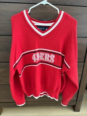 Abercrombie & Fitch Red 49ERS V-Neck Pullover with White & Black Trim